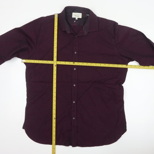 Ted Baker Men Red 17 Cotton Geometric Long Sleeve Button-Up Shirt