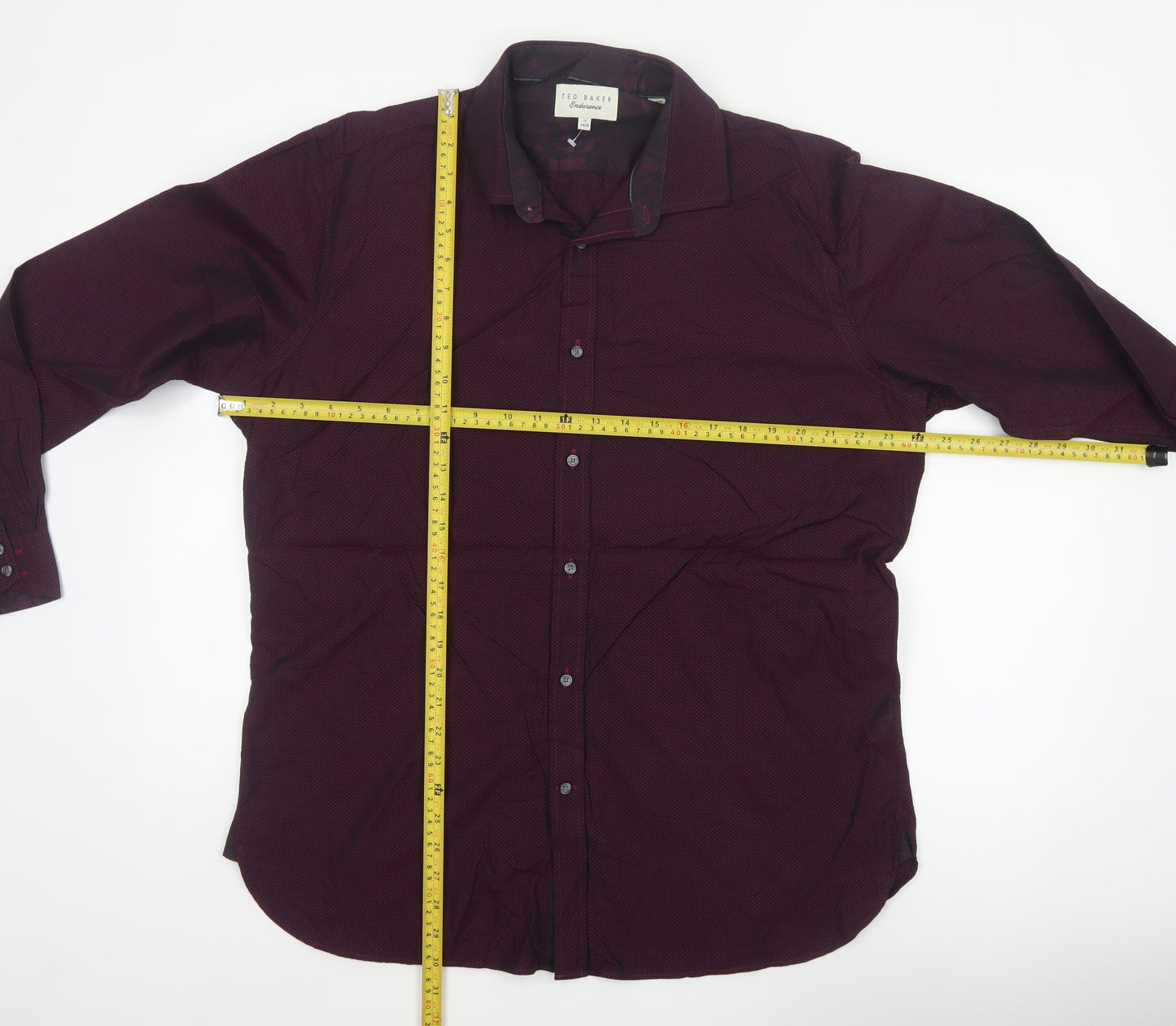 Ted Baker Men Red 17 Cotton Geometric Long Sleeve Button-Up Shirt