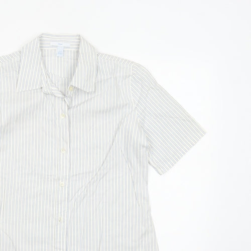 Gap Women White Striped M Button-Up 3/4 Sleeve Shirt