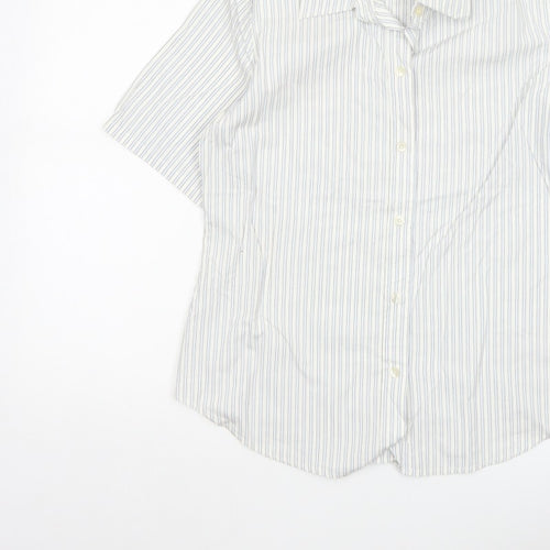 Gap Women White Striped M Button-Up 3/4 Sleeve Shirt