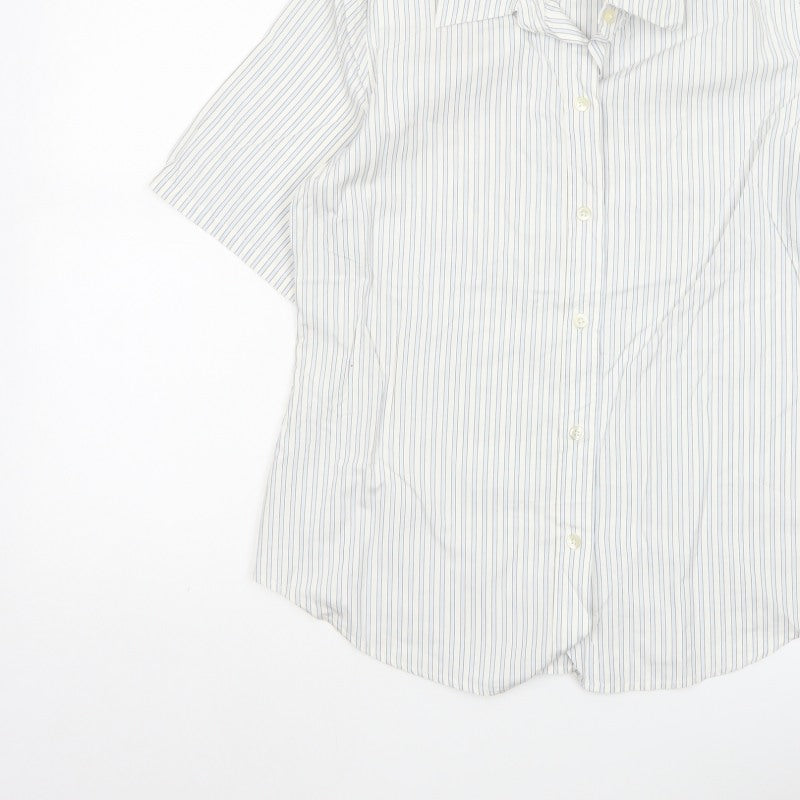 Gap Women White Striped M Button-Up 3/4 Sleeve Shirt