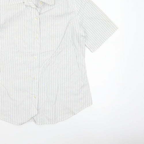 Gap Women White Striped M Button-Up 3/4 Sleeve Shirt