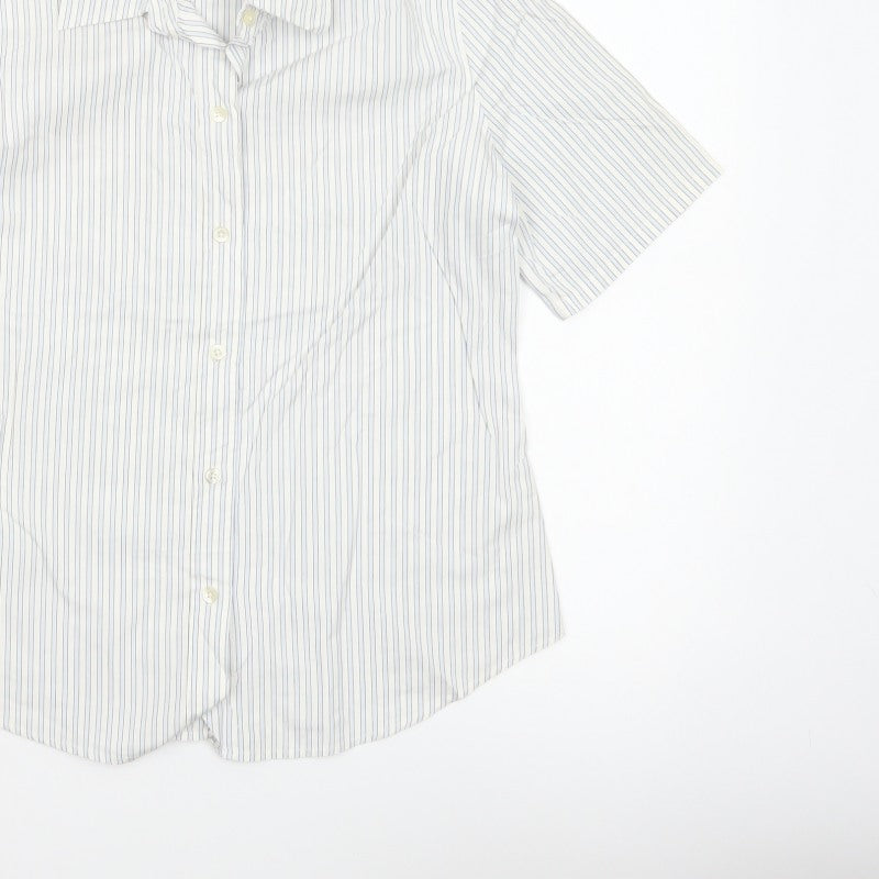 Gap Women White Striped M Button-Up 3/4 Sleeve Shirt