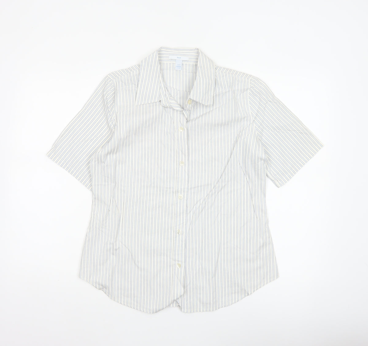 Gap Women White Striped M Button-Up 3/4 Sleeve Shirt
