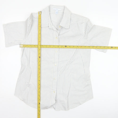Gap Women White Striped M Button-Up 3/4 Sleeve Shirt