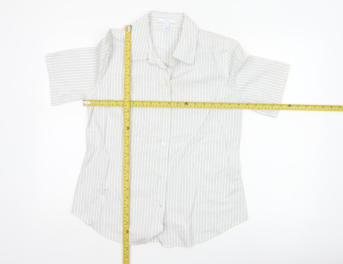 Gap Women White Striped M Button-Up 3/4 Sleeve Shirt