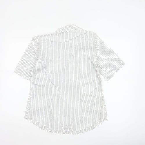 Gap Women White Striped M Button-Up 3/4 Sleeve Shirt