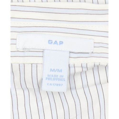 Gap Women White Striped M Button-Up 3/4 Sleeve Shirt