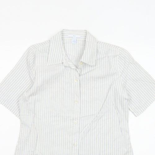 Gap Women White Striped M Button-Up 3/4 Sleeve Shirt