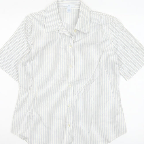 Gap Women White Striped M Button-Up 3/4 Sleeve Shirt