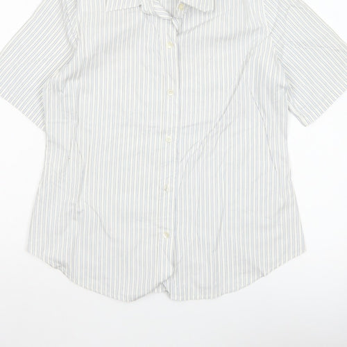 Gap Women White Striped M Button-Up 3/4 Sleeve Shirt