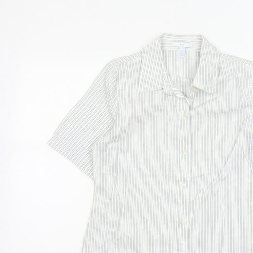 Gap Women White Striped M Button-Up 3/4 Sleeve Shirt