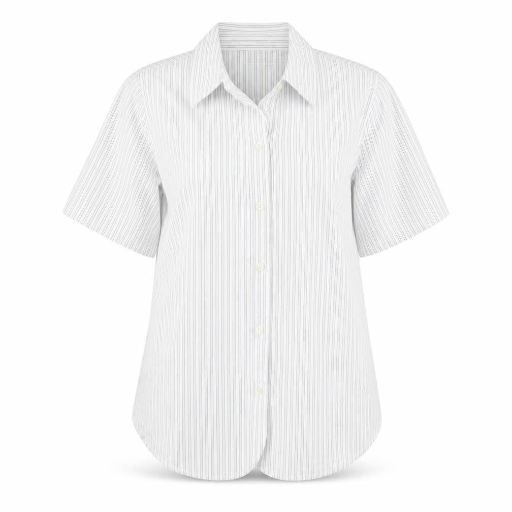 Gap Women White Striped M Button-Up 3/4 Sleeve Shirt
