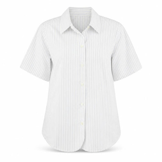 Gap Women White Striped M Button-Up 3/4 Sleeve Shirt