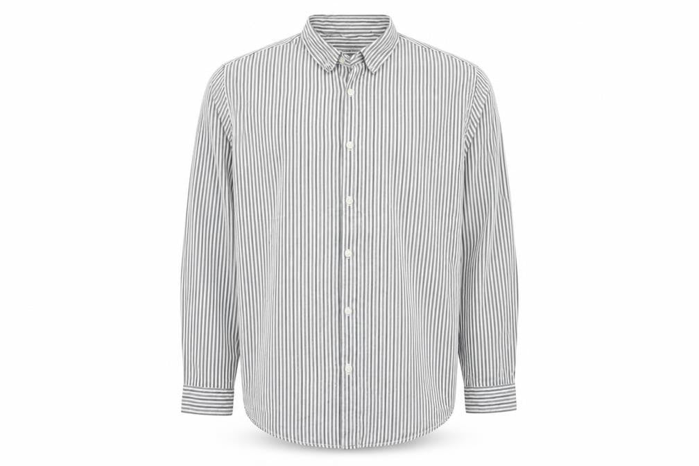 Front view of Red Herring Men’s Grey White Striped Cotton Button-Up Shirt XL