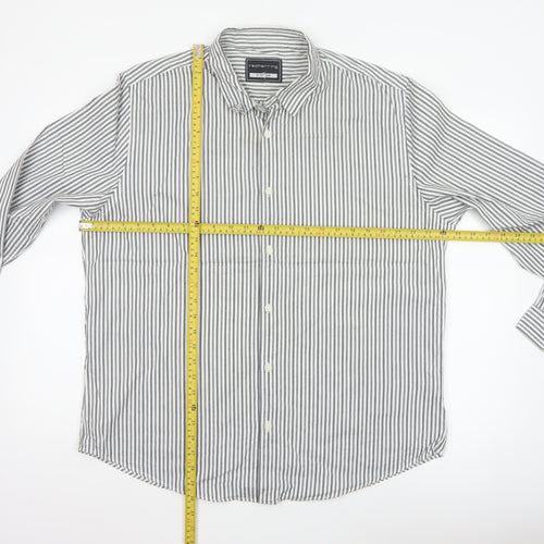 Red Herring Men’s Grey White Striped Cotton Button-Up Shirt XL