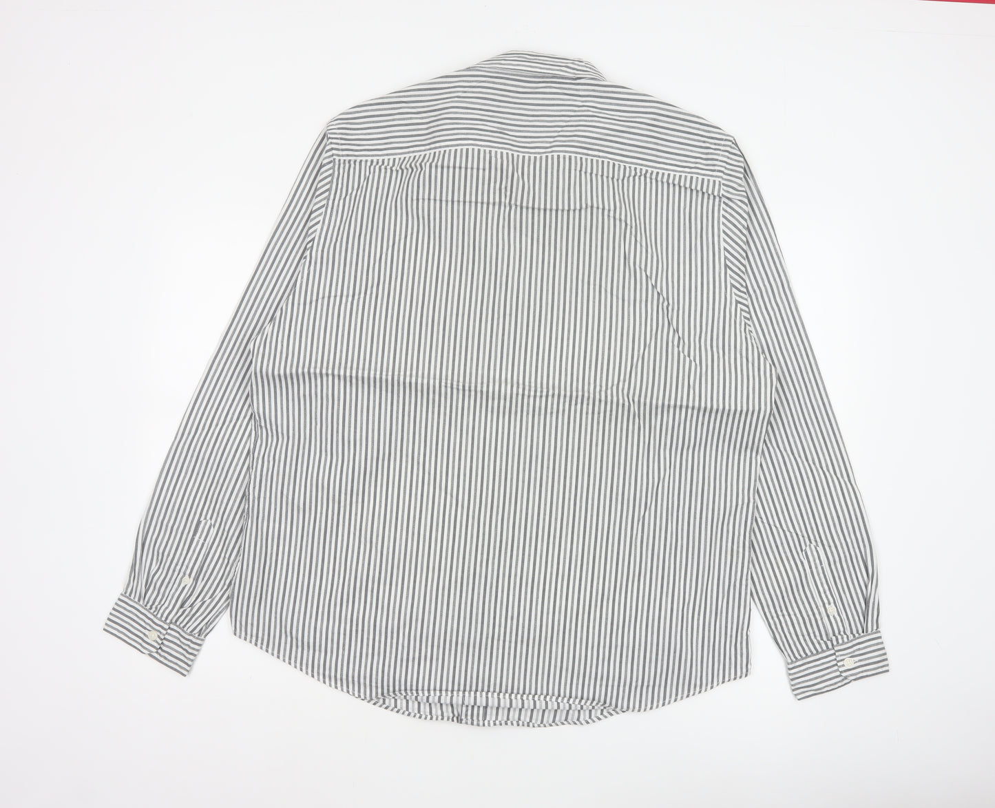 Red Herring Men’s Grey White Striped Cotton Button-Up Shirt XL