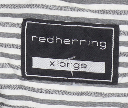 Red Herring Men’s Grey White Striped Cotton Button-Up Shirt XL