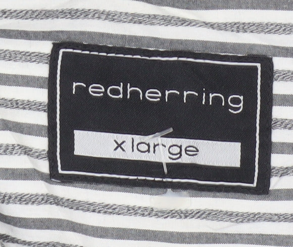 Red Herring Men’s Grey White Striped Cotton Button-Up Shirt XL