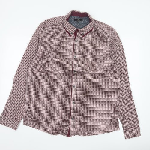 Next Men’s Red Geometric Print Cotton Button-Down Shirt XL