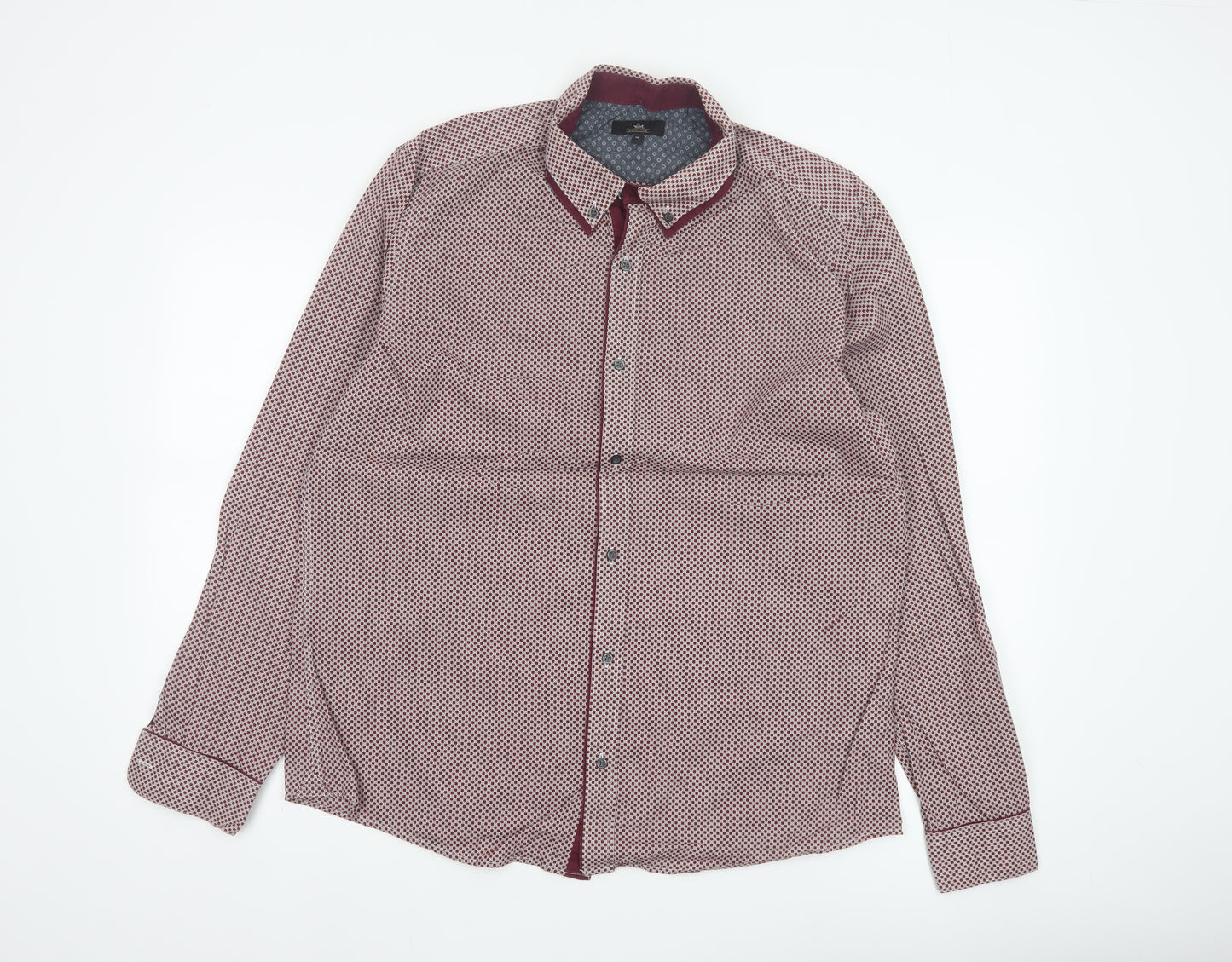 Next Men’s Red Geometric Print Cotton Button-Down Shirt XL