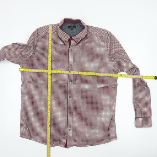 Next Men’s Red Geometric Print Cotton Button-Down Shirt XL