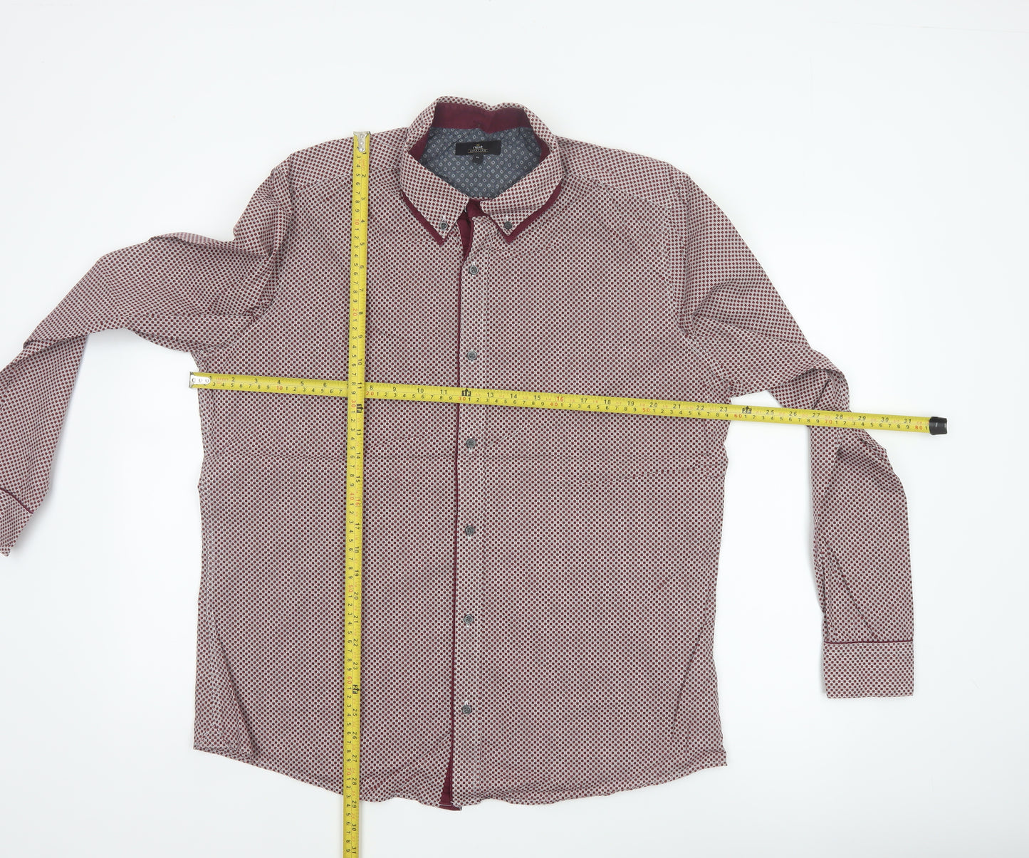 Next Men’s Red Geometric Print Cotton Button-Down Shirt XL