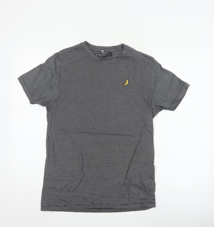 Brave Soul Men's Black Striped Bird Logo Crew Neck T-Shirt Size S