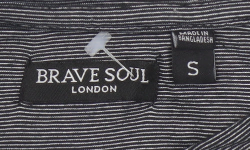Brave Soul Men's Black Striped Bird Logo Crew Neck T-Shirt Size S