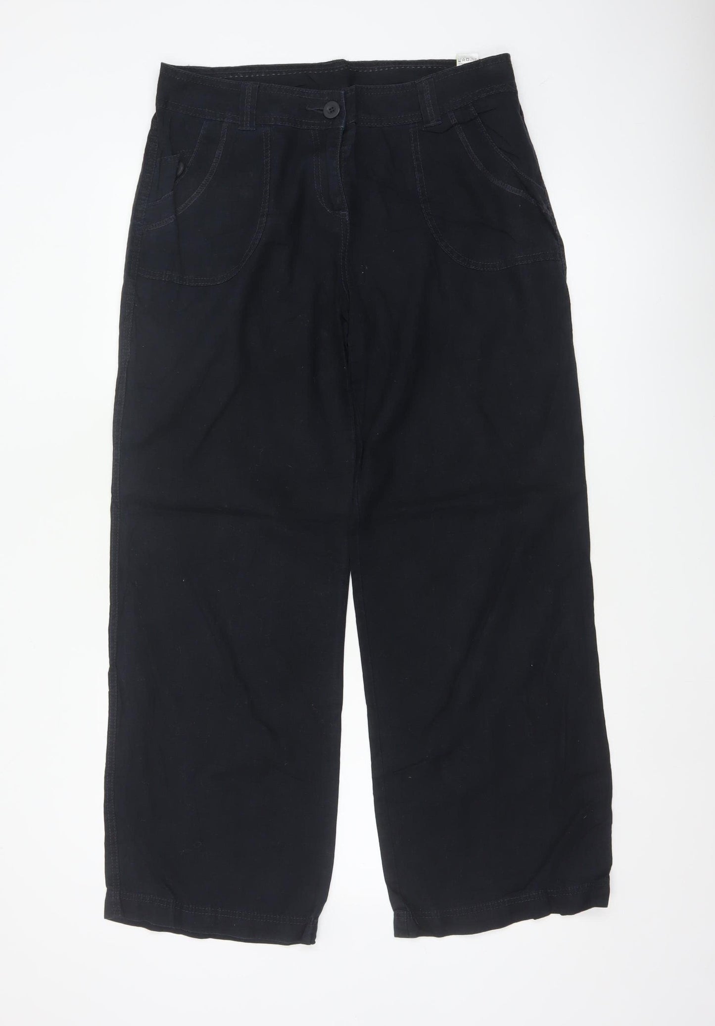 Marks & Spencer Women Black Linen Cotton Straight Trousers UK 12
