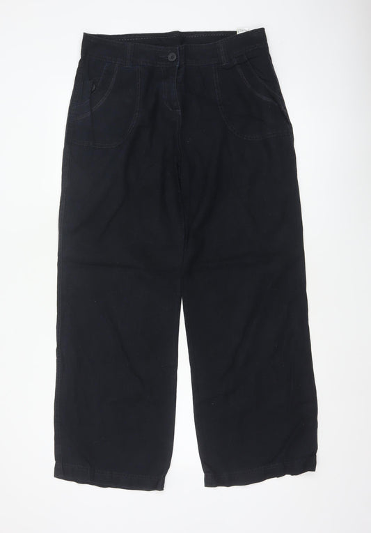 Marks & Spencer Women Black Linen Cotton Straight Trousers UK 12