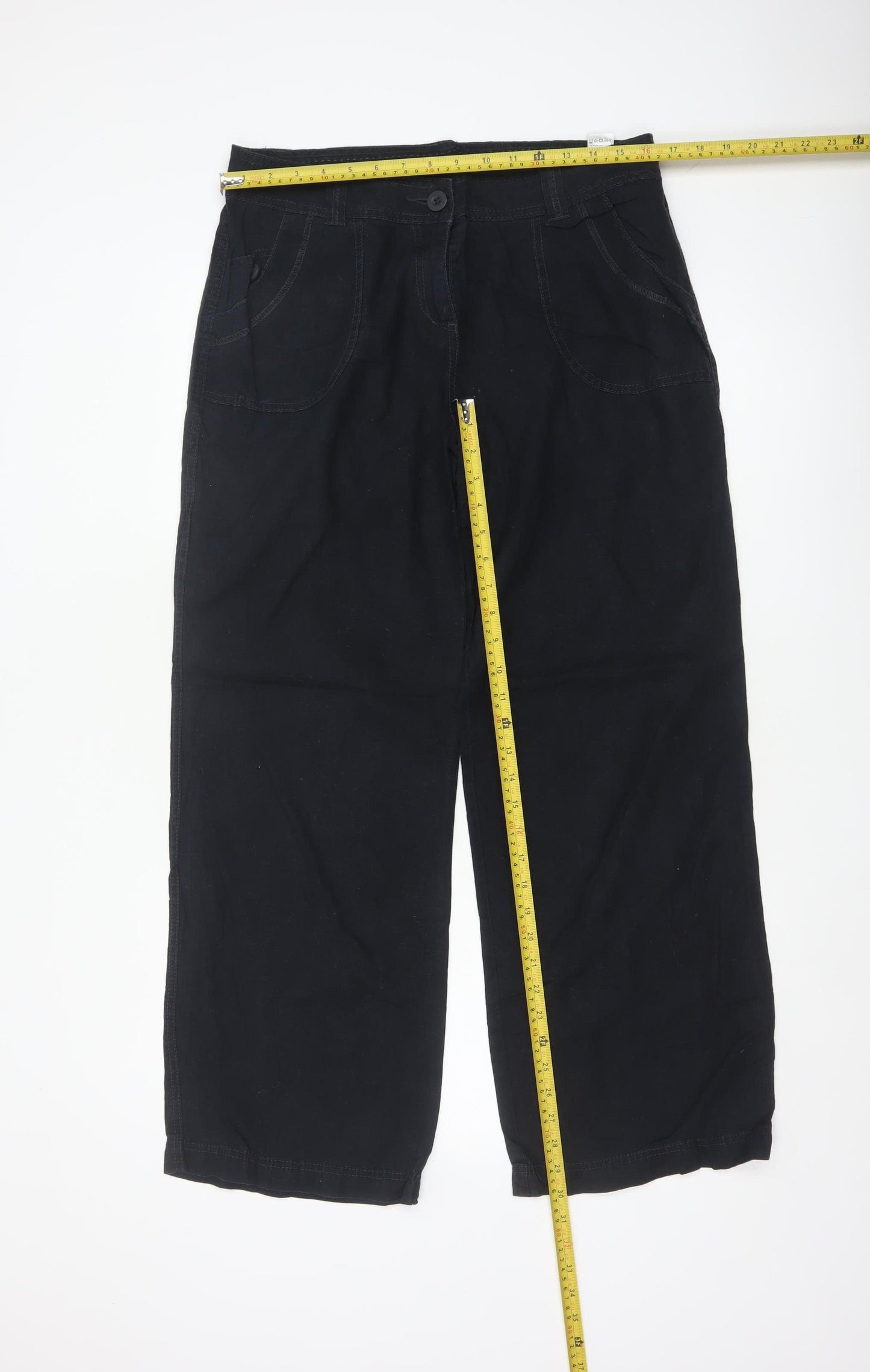 Marks & Spencer Women Black Linen Cotton Straight Trousers UK 12