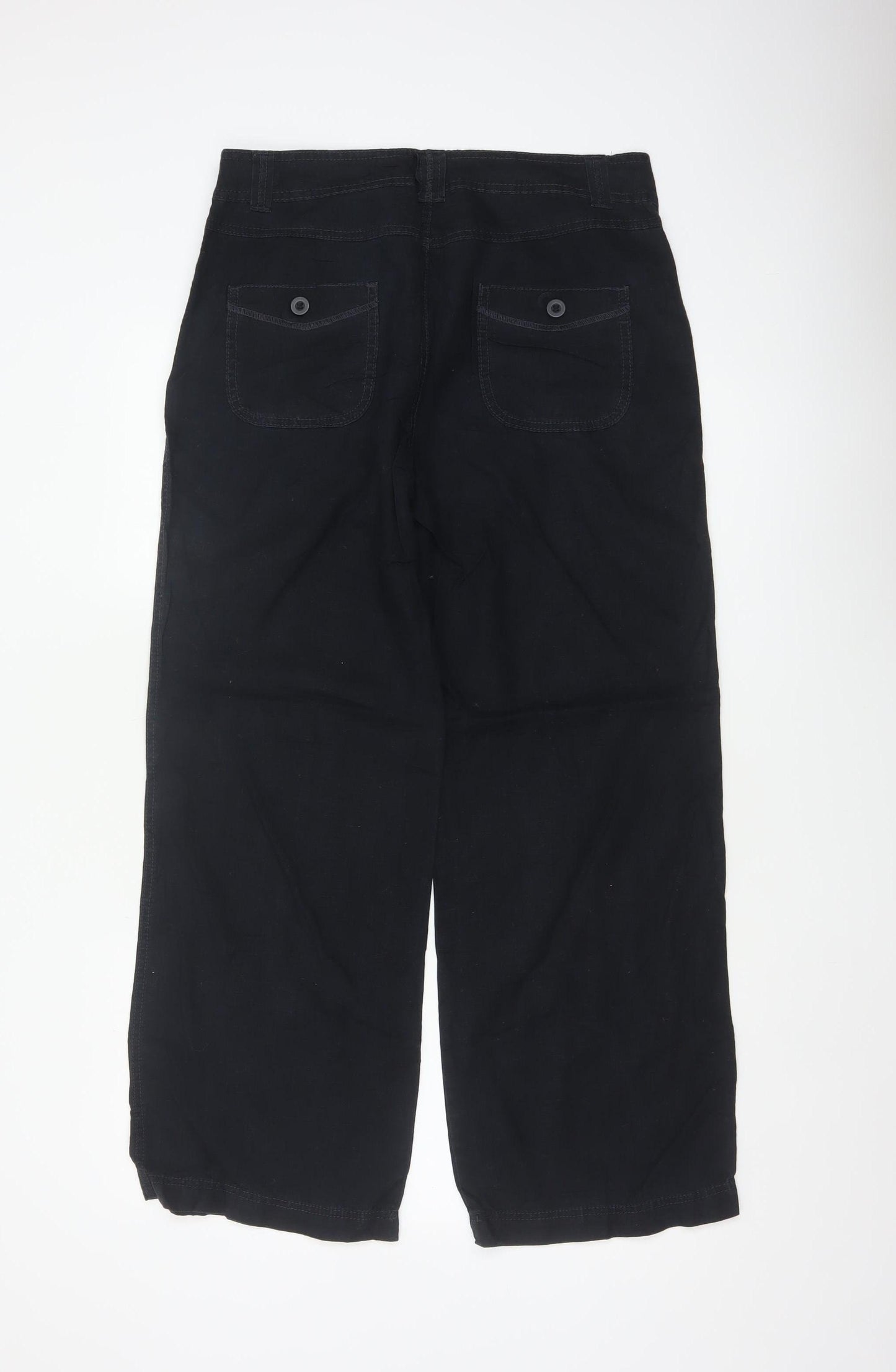 Marks & Spencer Women Black Linen Cotton Straight Trousers UK 12