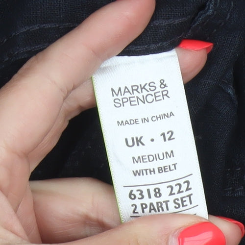 Marks & Spencer Women Black Linen Cotton Straight Trousers UK 12