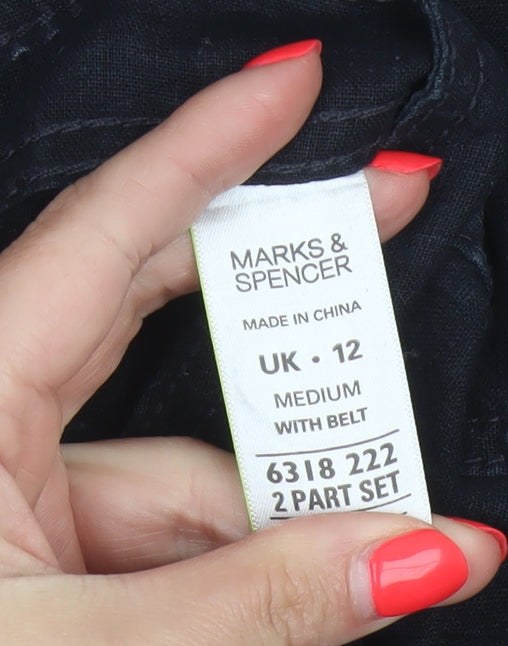 Marks & Spencer Women Black Linen Cotton Straight Trousers UK 12