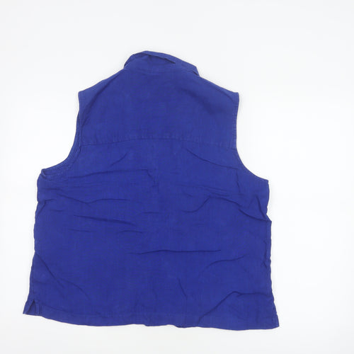 Marks & Spencer Women Blue UK 14 Linen Sleeveless Button-Up Blouse