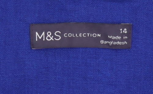 Marks & Spencer Women Blue UK 14 Linen Sleeveless Button-Up Blouse