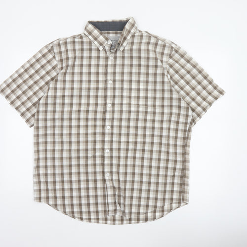 Marks and Spencer Men Beige Check Short Sleeve Button-Down Shirt L