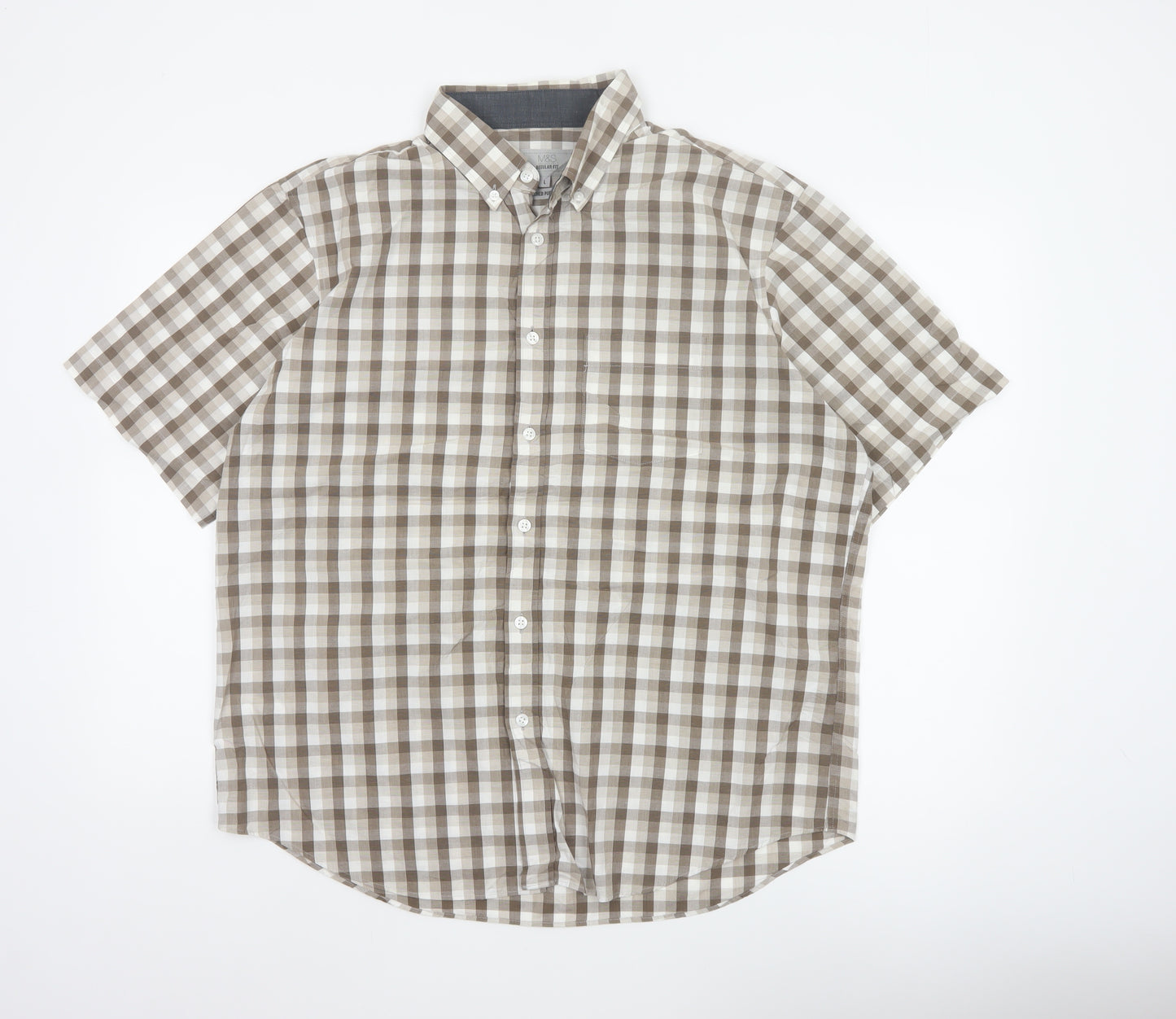 Marks and Spencer Men Beige Check Short Sleeve Button-Down Shirt L