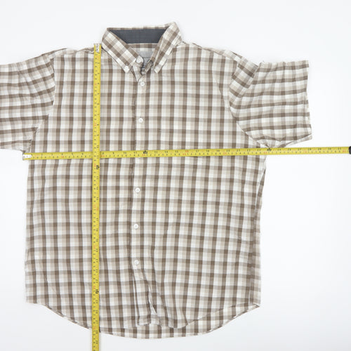 Marks and Spencer Men Beige Check Short Sleeve Button-Down Shirt L