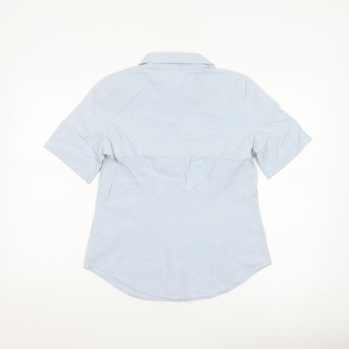 GAP Women Blue Striped S Short Sleeve Collared Button-Up Shirt