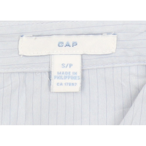 GAP Women Blue Striped S Short Sleeve Collared Button-Up Shirt