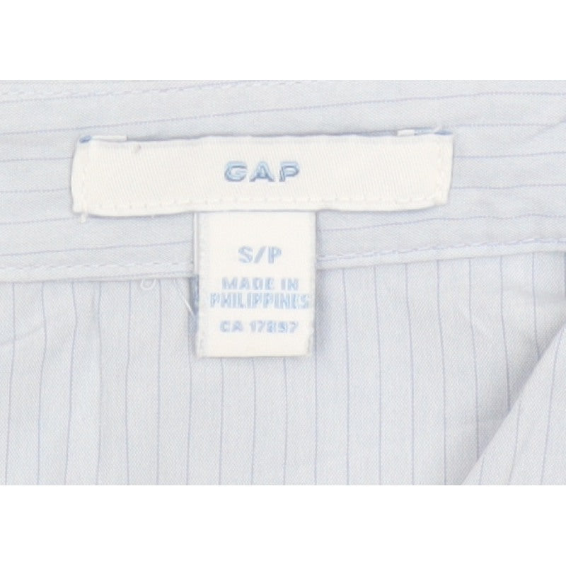 GAP Women Blue Striped S Short Sleeve Collared Button-Up Shirt