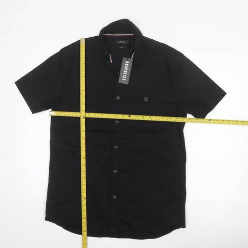 883 Police Men's Black L Slim Short Sleeve Button-Up Shirt