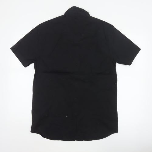 883 Police Men's Black L Slim Short Sleeve Button-Up Shirt