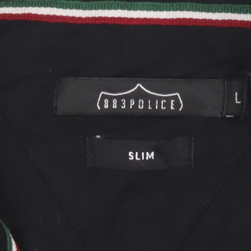 883 Police Men's Black L Slim Short Sleeve Button-Up Shirt