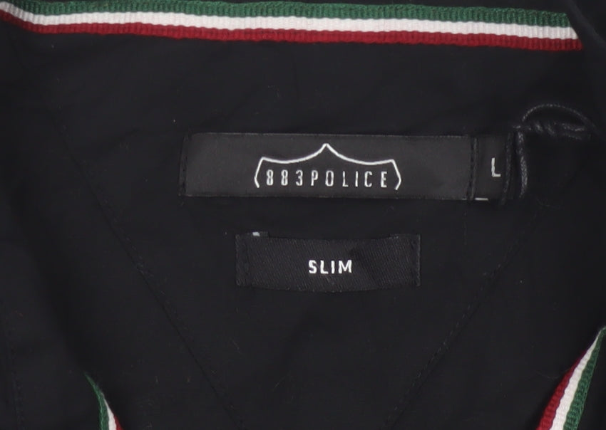 883 Police Men's Black L Slim Short Sleeve Button-Up Shirt