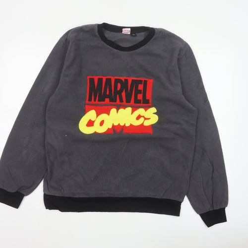 Marvel Mens Grey M Fleece Pyjama Top Comics Logo Long Sleeve