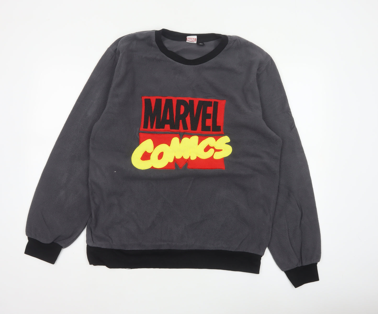 Marvel Mens Grey M Fleece Pyjama Top Comics Logo Long Sleeve