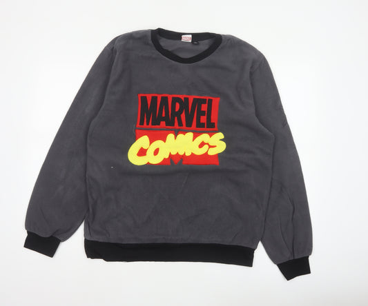 Marvel Mens Grey M Fleece Pyjama Top Comics Logo Long Sleeve